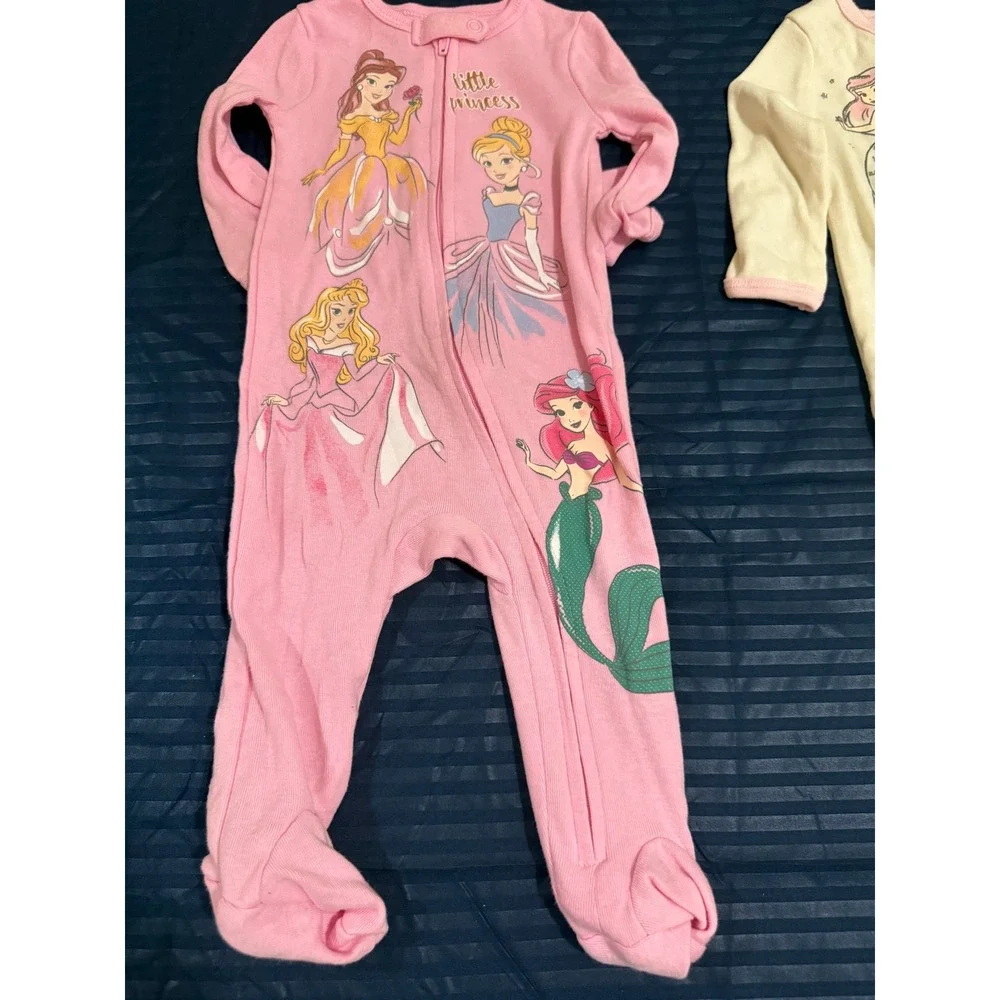 Disney Princess Baby Girls 3 Piece Pajama Set Footed Sleepers Pants 3-6M Pink